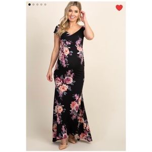 NWT Pinkblush black rose floral wrap maternity dress